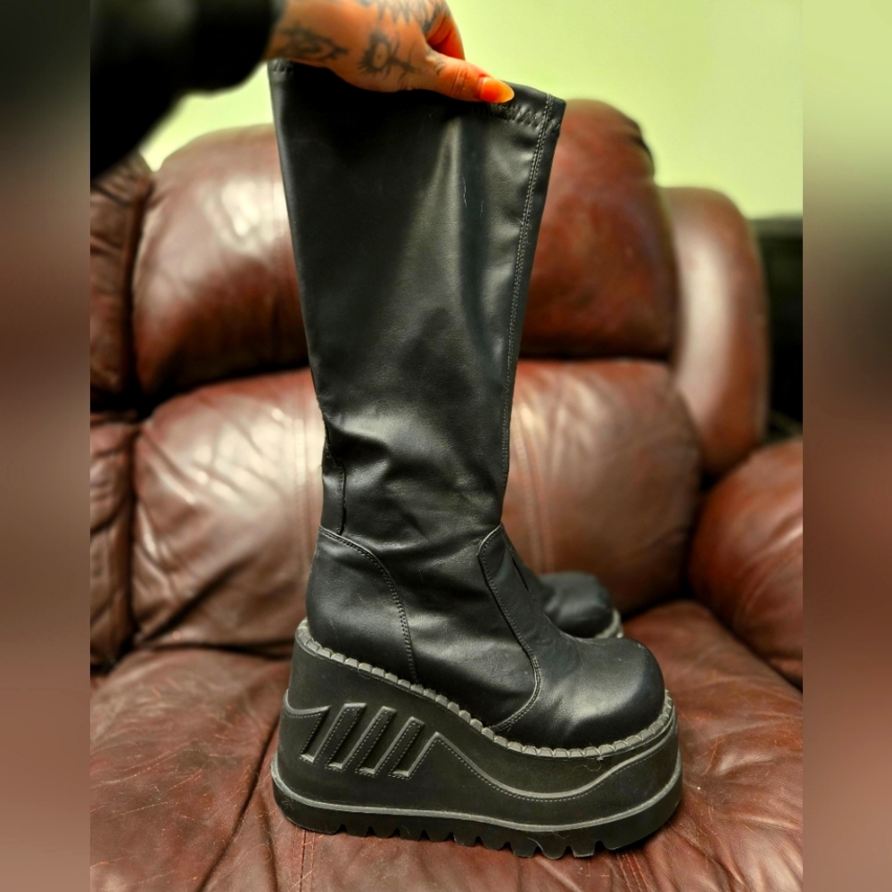 Black Platform Knee-High Boots